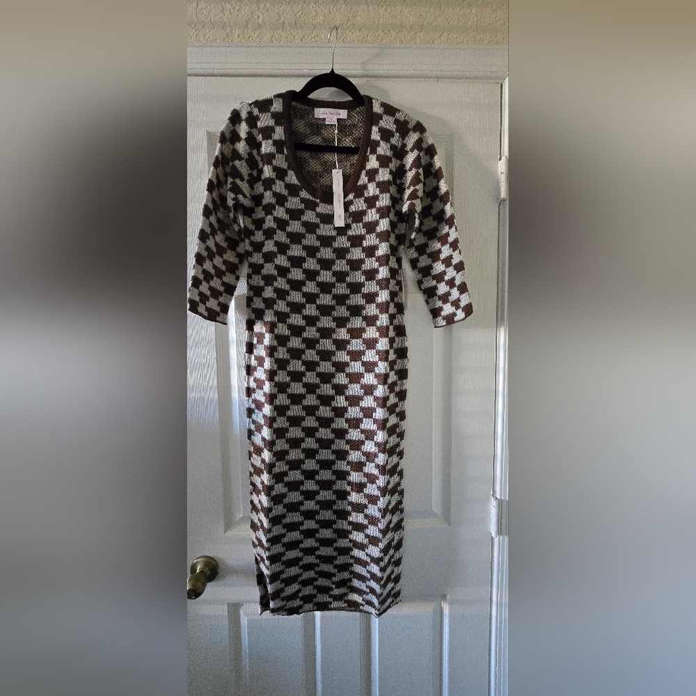 Lisa Says Gah Mafalda Knit Midi Dress In Brown Multi Size M / L Wool Mohair